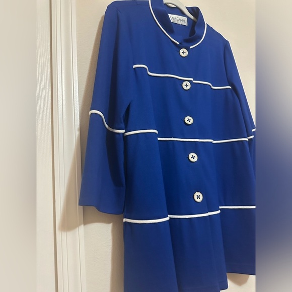 Sara Campbell Royal Blue Button Up Knit Blazer Size Medium Nautical Mid-length - Picture 2 of 10